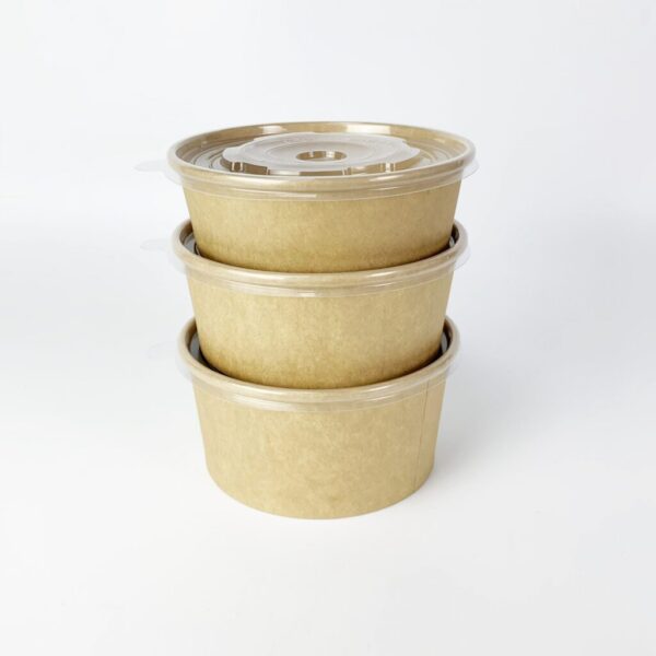 Kraft Paper Food Bowls (500cc) with lids (300 sets) - Image 3