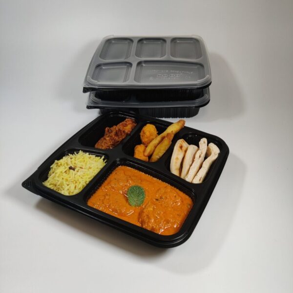 1000ml Black 5 Compartment Square Food Container (170ML/340ML/170ML/150ML/170ML) (200 sets) - Image 2