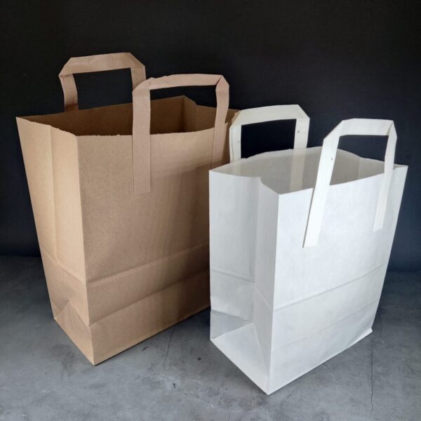 White Kraft Paper Takeaway Carrier Bags (L) (250pcs) @ 8.2p + vat each - Image 5