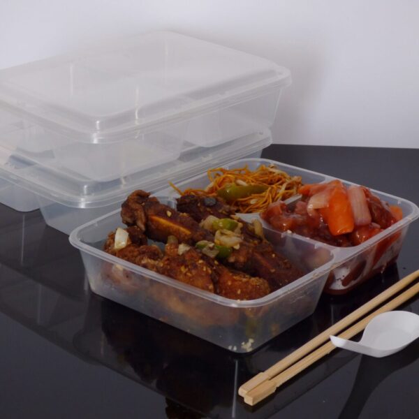 1200cc Rectangular Food Container 3 Section (100 sets) - Image 2