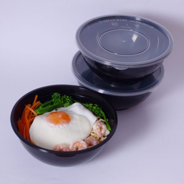 1050cc Round Black Food Container with Lids (150 sets) - Image 2