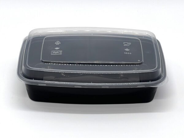 1000cc Rectangular Food container Black Base with Clear Dome Lid 150sets