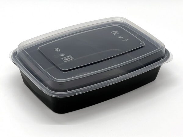 1000cc Rectangular Food container Black Base with Clear Dome Lid 150sets - Image 2