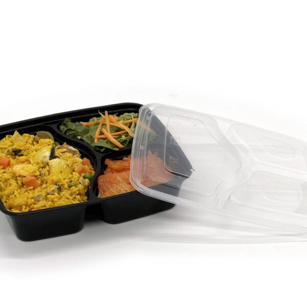 1100cc 3 Compartment Black base with clear lid 150 sets