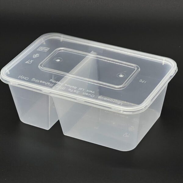1000cc Rectangular Food Container 2 Section (700/300) Clear, 250 sets