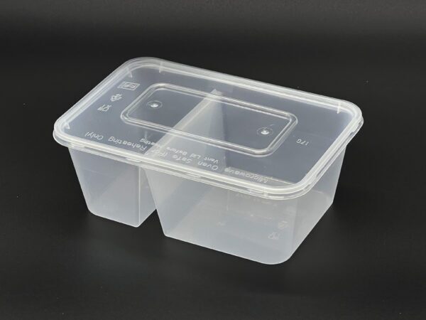 1000cc Rectangular Food Container 2 Section (700/300) Clear, 250 sets