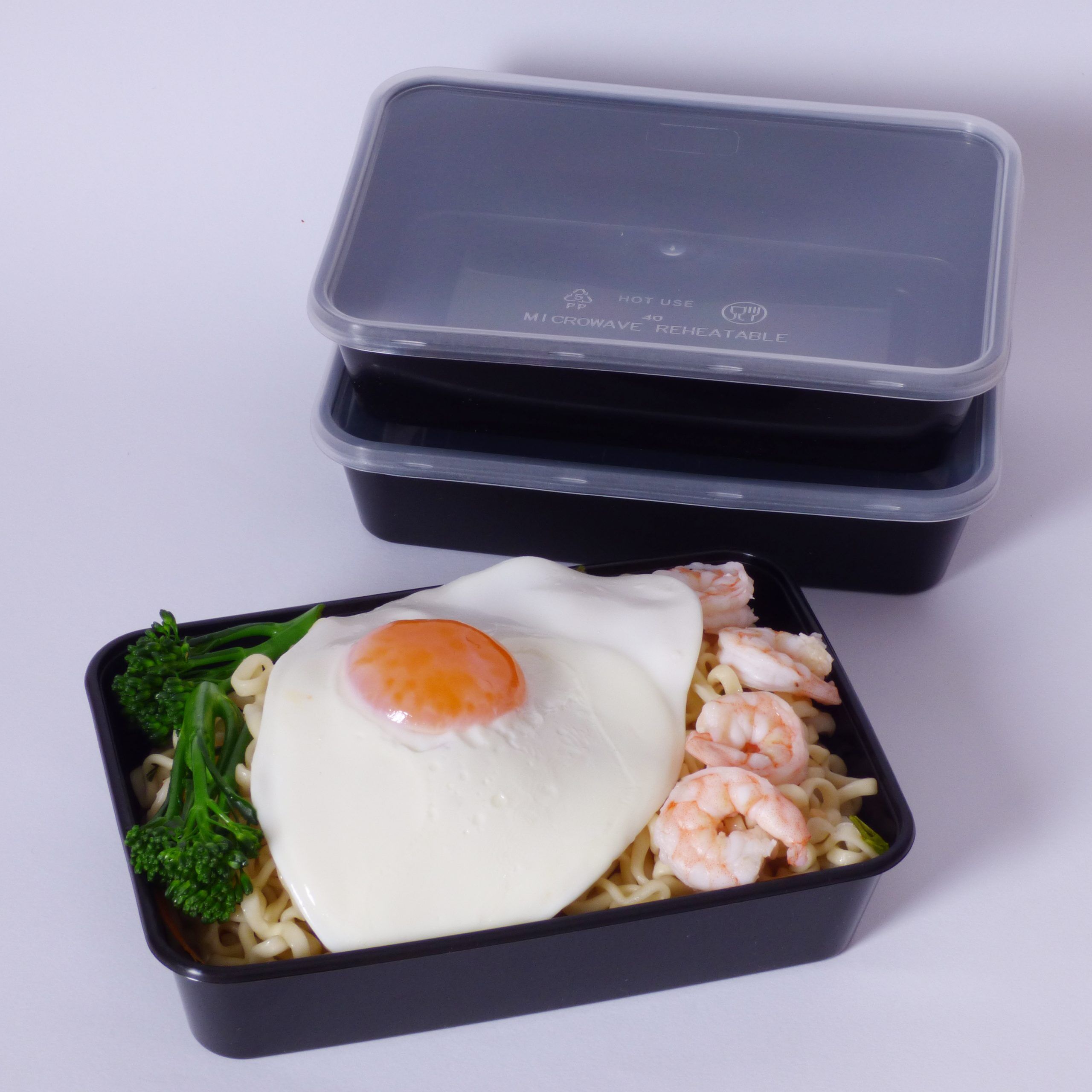 500cc Rectangular Food Container Black Base with Clear Lid 250 sets - Image 2