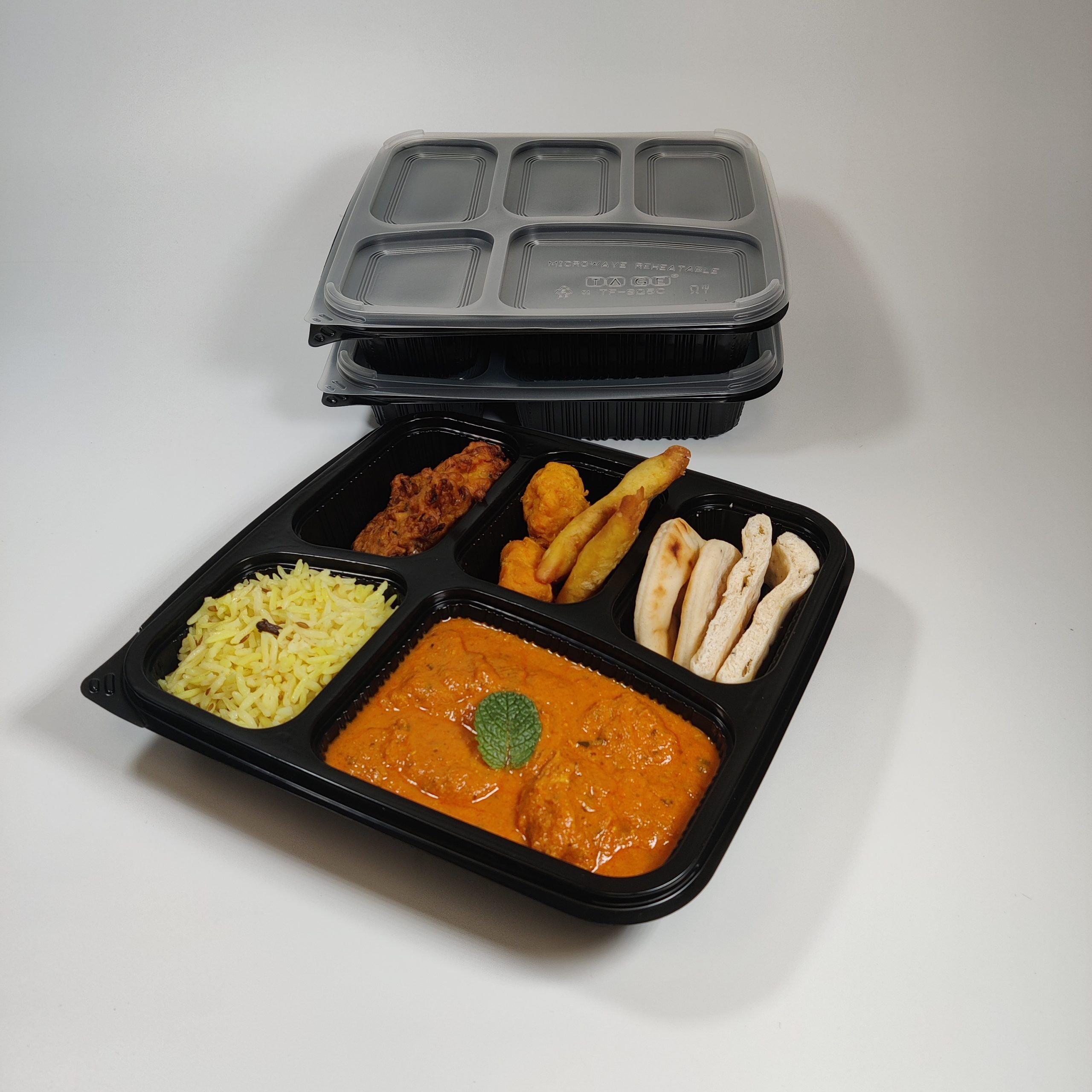 1000ml Black 5 Compartment Square Food Container (170ML/340ML/170ML/150ML/170ML) (200 sets) - Image 2