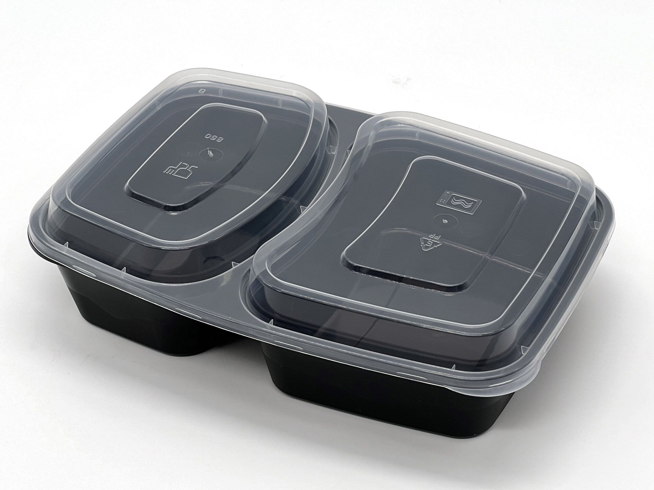850cc 2 Compartment Food container Black Base with Clear Lid 150 sets - Image 3