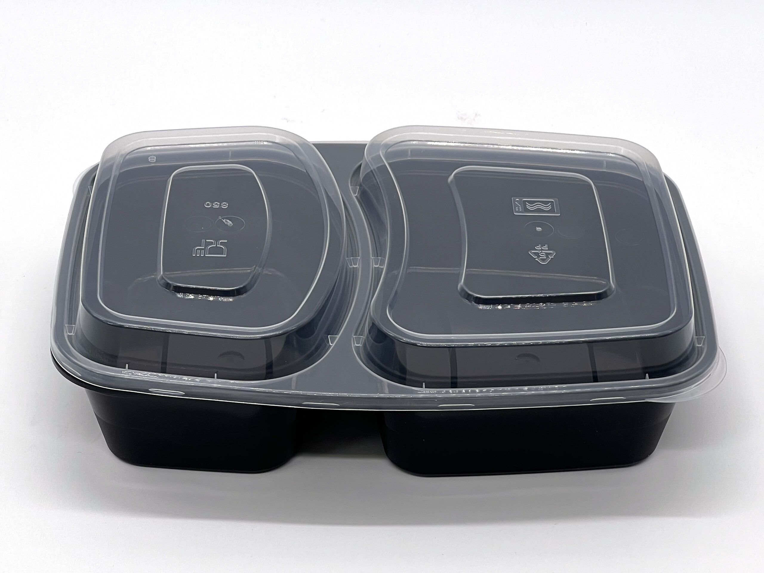850cc 2 Compartment Food container Black Base with Clear Lid 150 sets