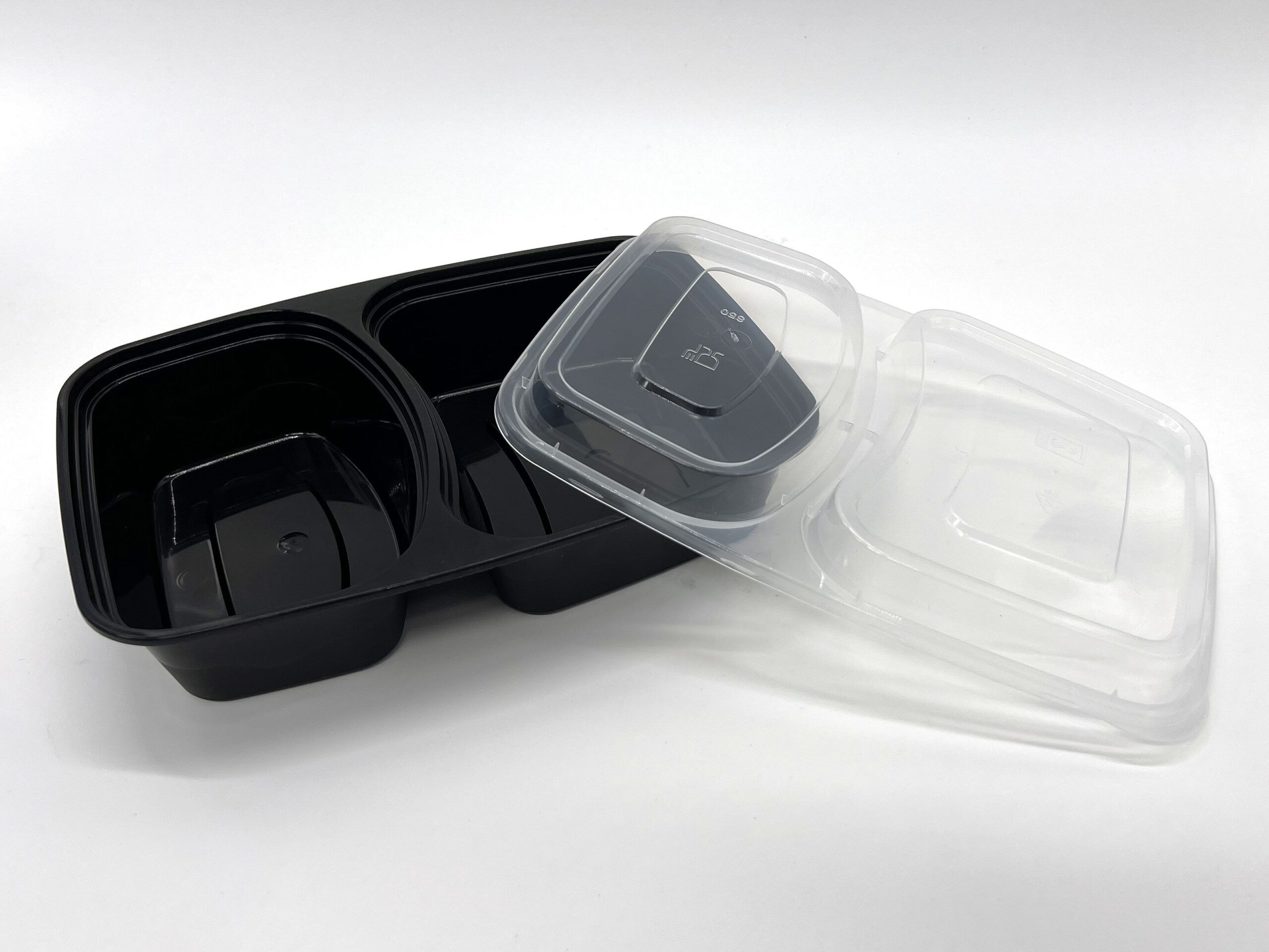 850cc 2 Compartment Food container Black Base with Clear Lid 150 sets - Image 2