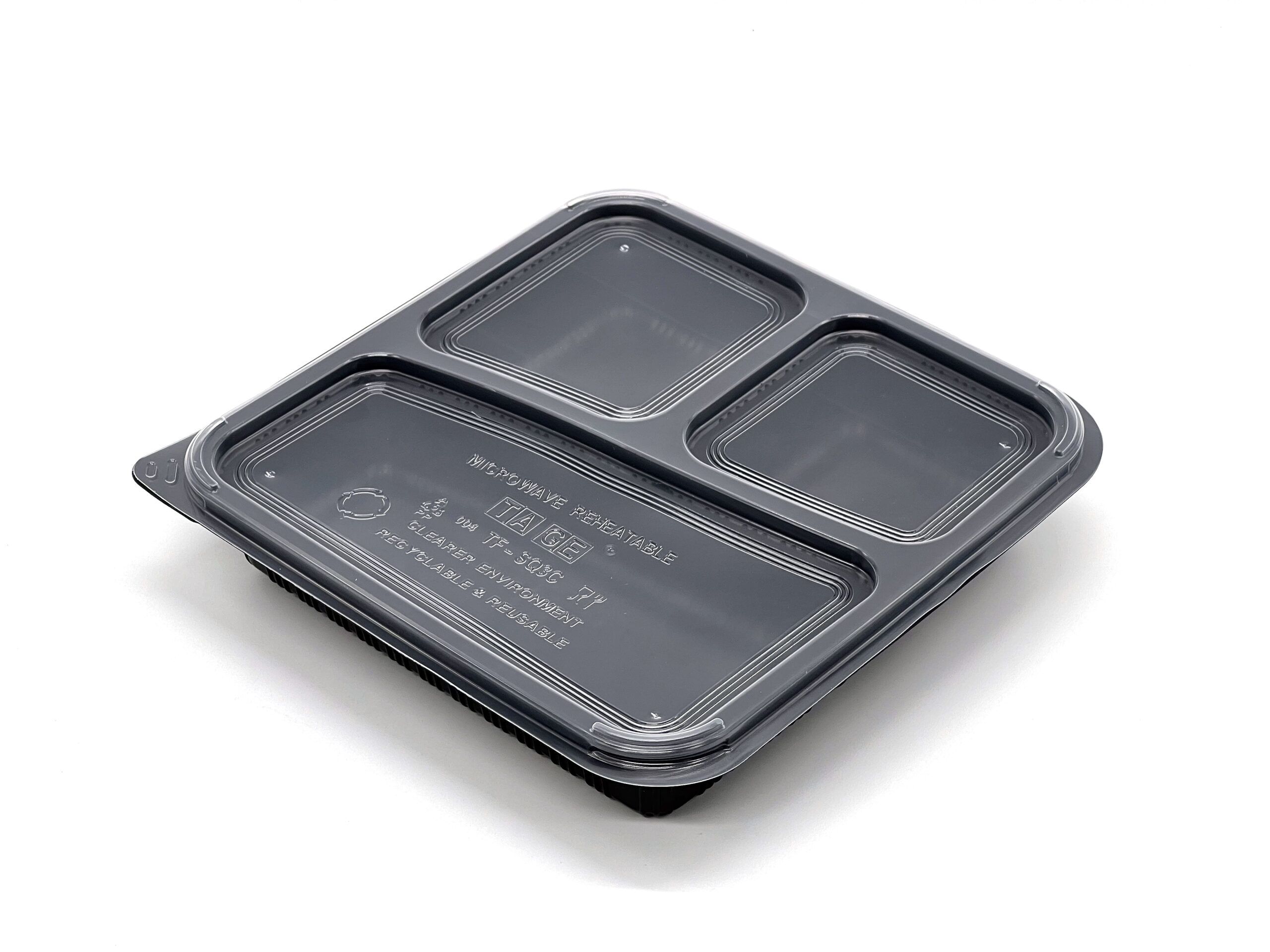 930ml Black 3 Compartment Square Food Container (480ML/240ML/210ML) (200 sets)
