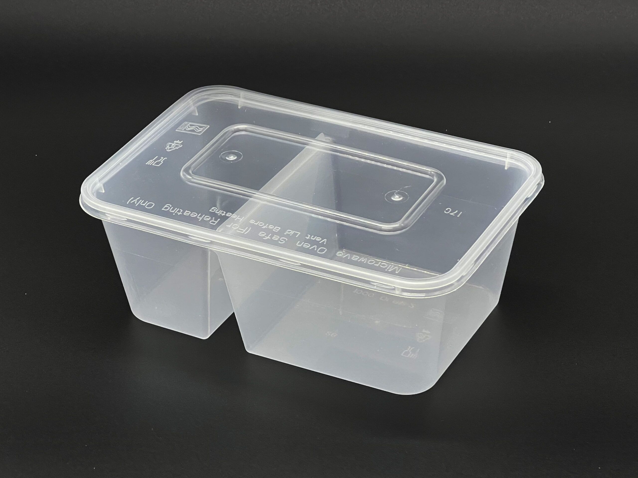 1000cc Rectangular Food Container 2 Section (700/300) Clear, 250 sets