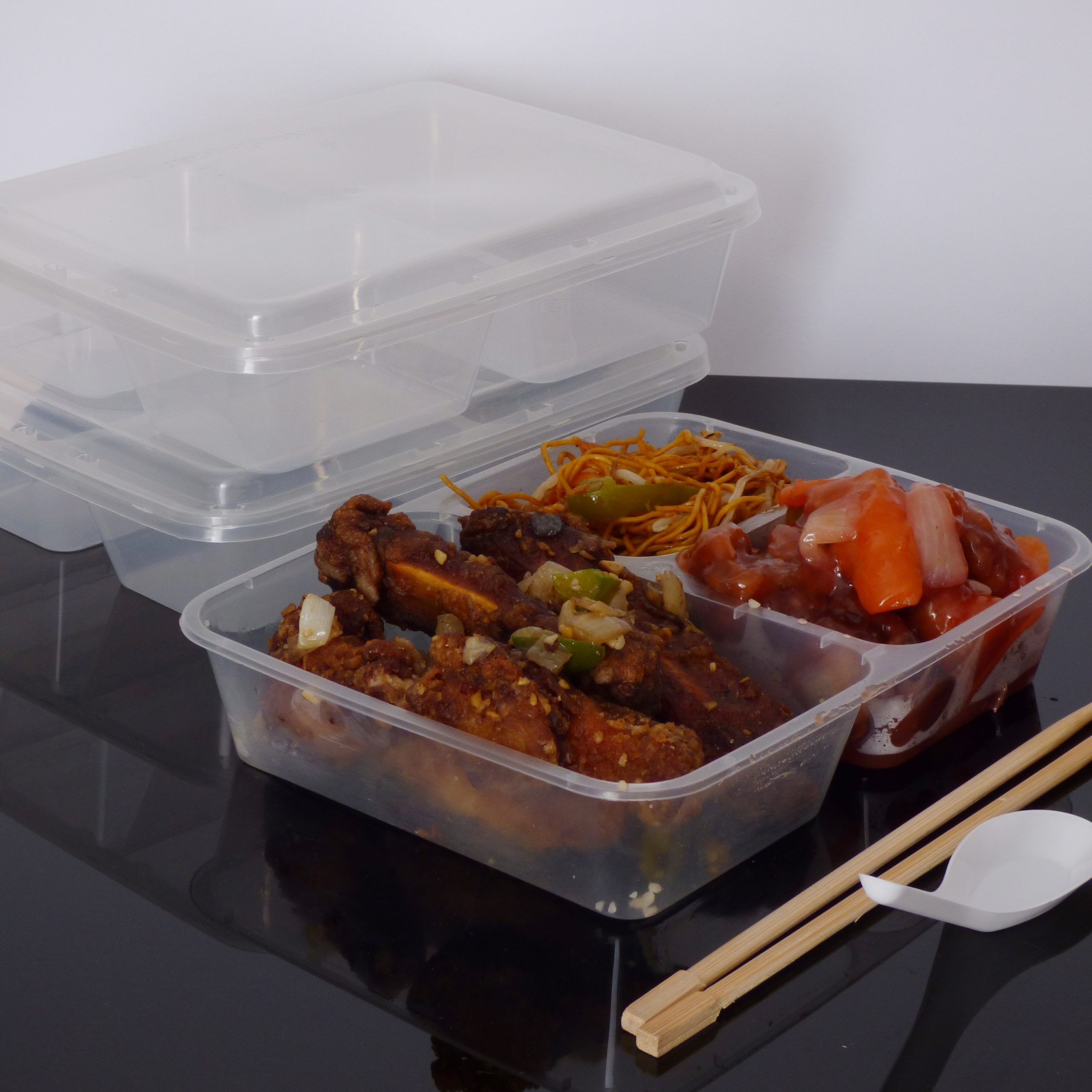 1200cc Rectangular Food Container 3 Section (100 sets) - Image 2