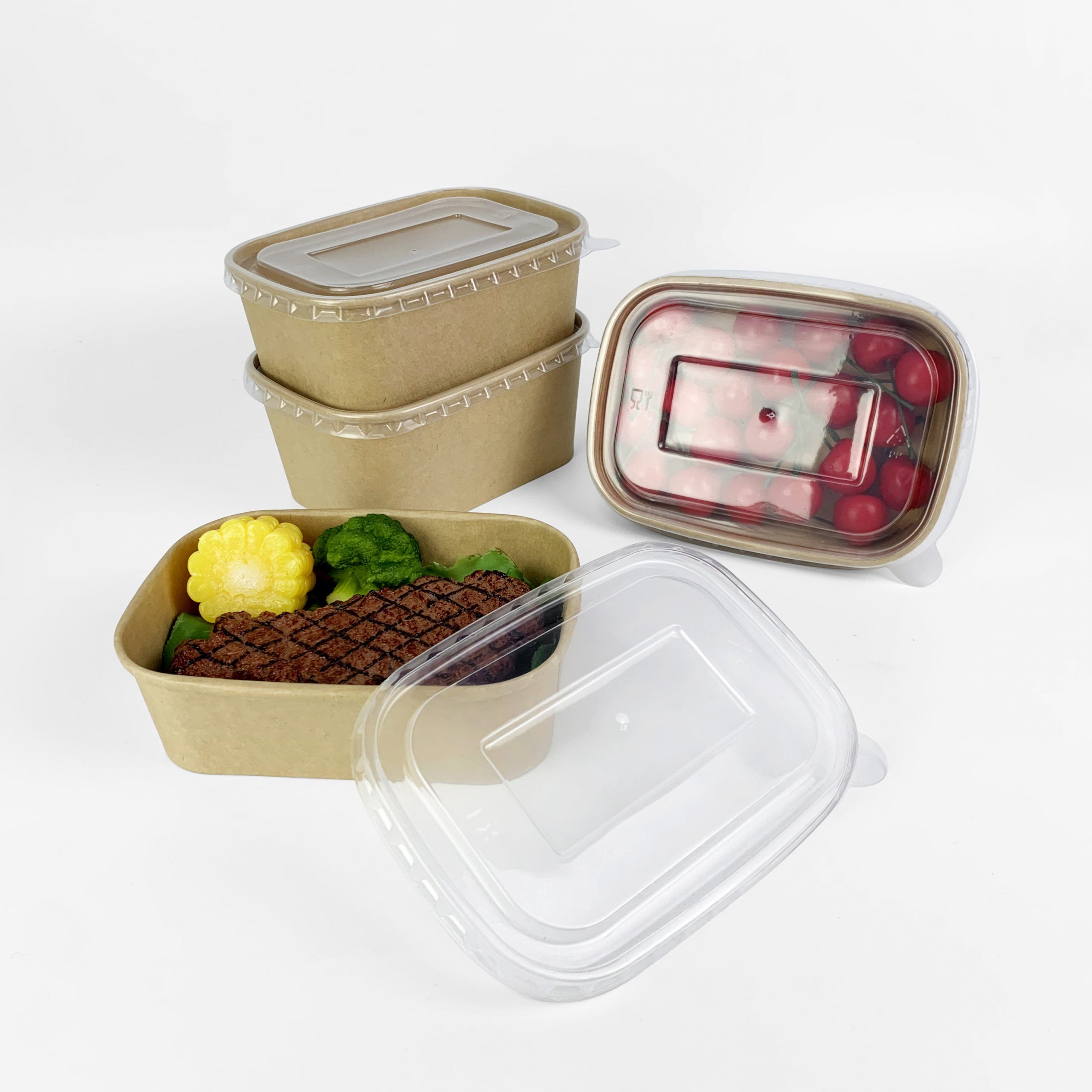 Kraft Paper Food Rectangular Box (750cc) with lids (300 sets) - Image 5