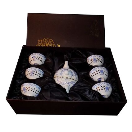 Mini Tea Set - Blue Pattern with Glass Overlay - Image 2
