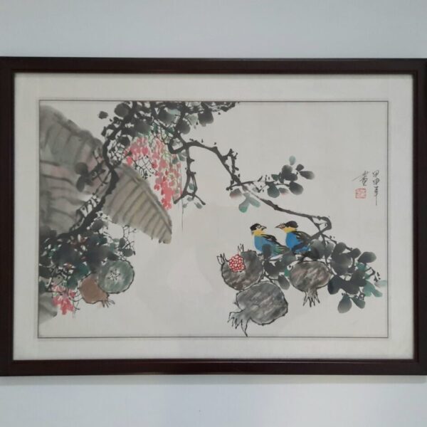 Birds Resting on Pomegranate Tree