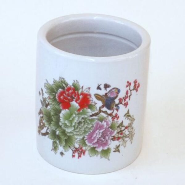(QVM50) Large Ceramic Pen Holder - Birds/Flowers