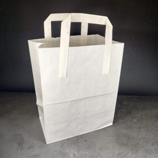 White Kraft Paper Takeaway Carrier Bags (M) (250pcs) @ 7p + vat each