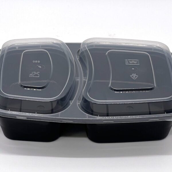 850cc 2 Compartment Food container Black Base with Clear Lid 150 sets