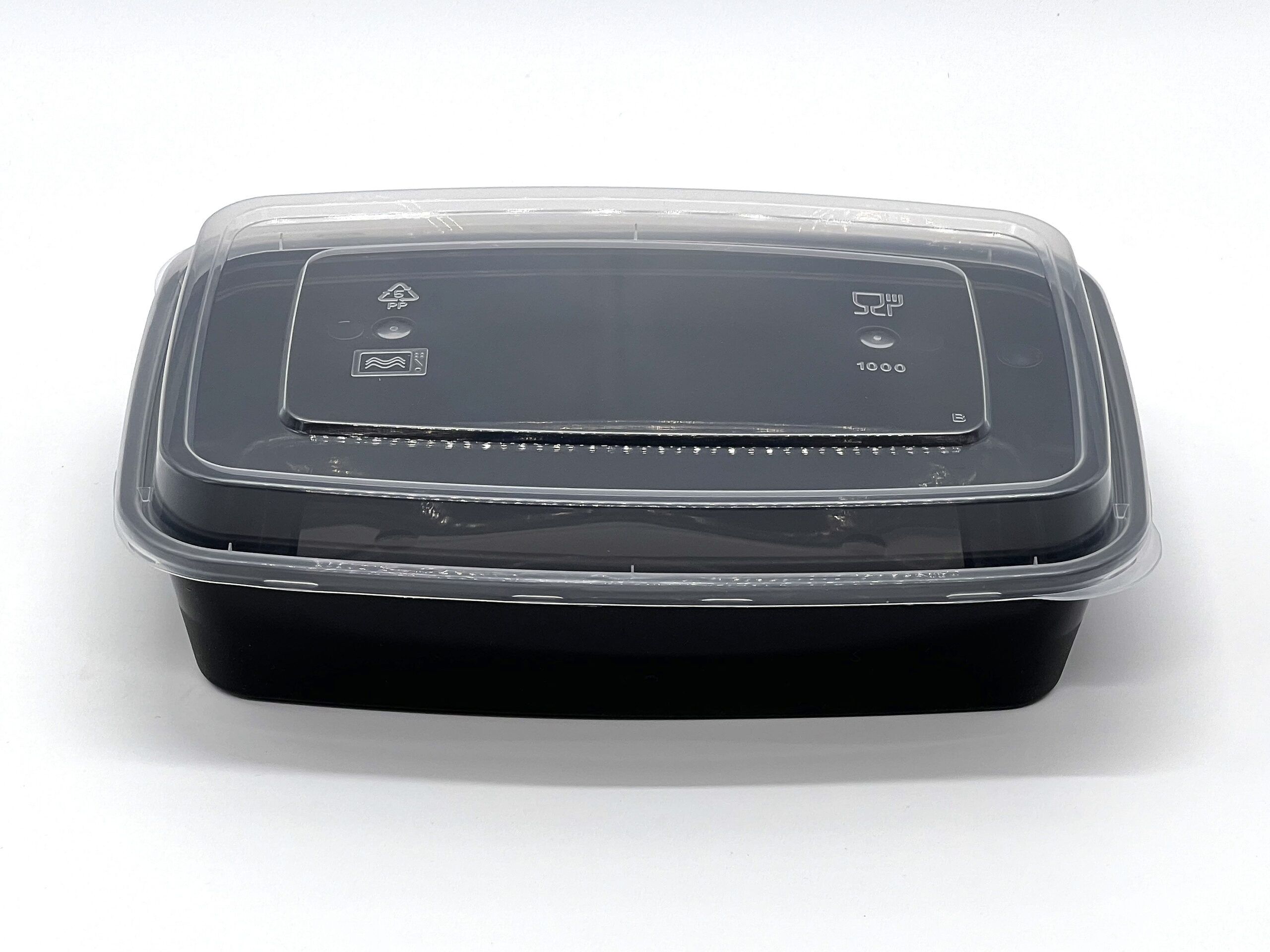 1000cc Rectangular Food container Black Base with Clear Dome Lid 150sets