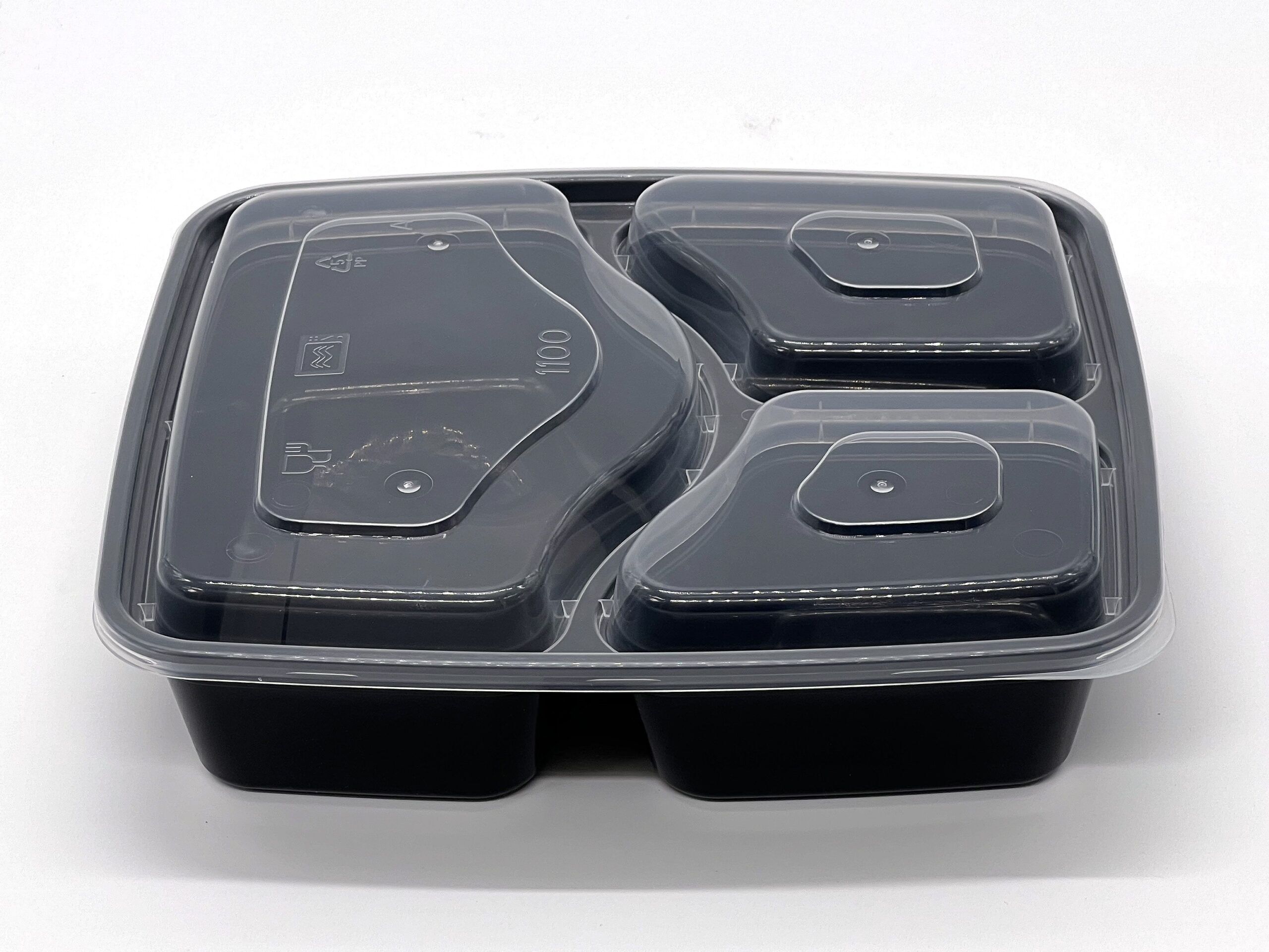 1100cc 3 Compartment Black base with clear lid 150 sets - Image 4