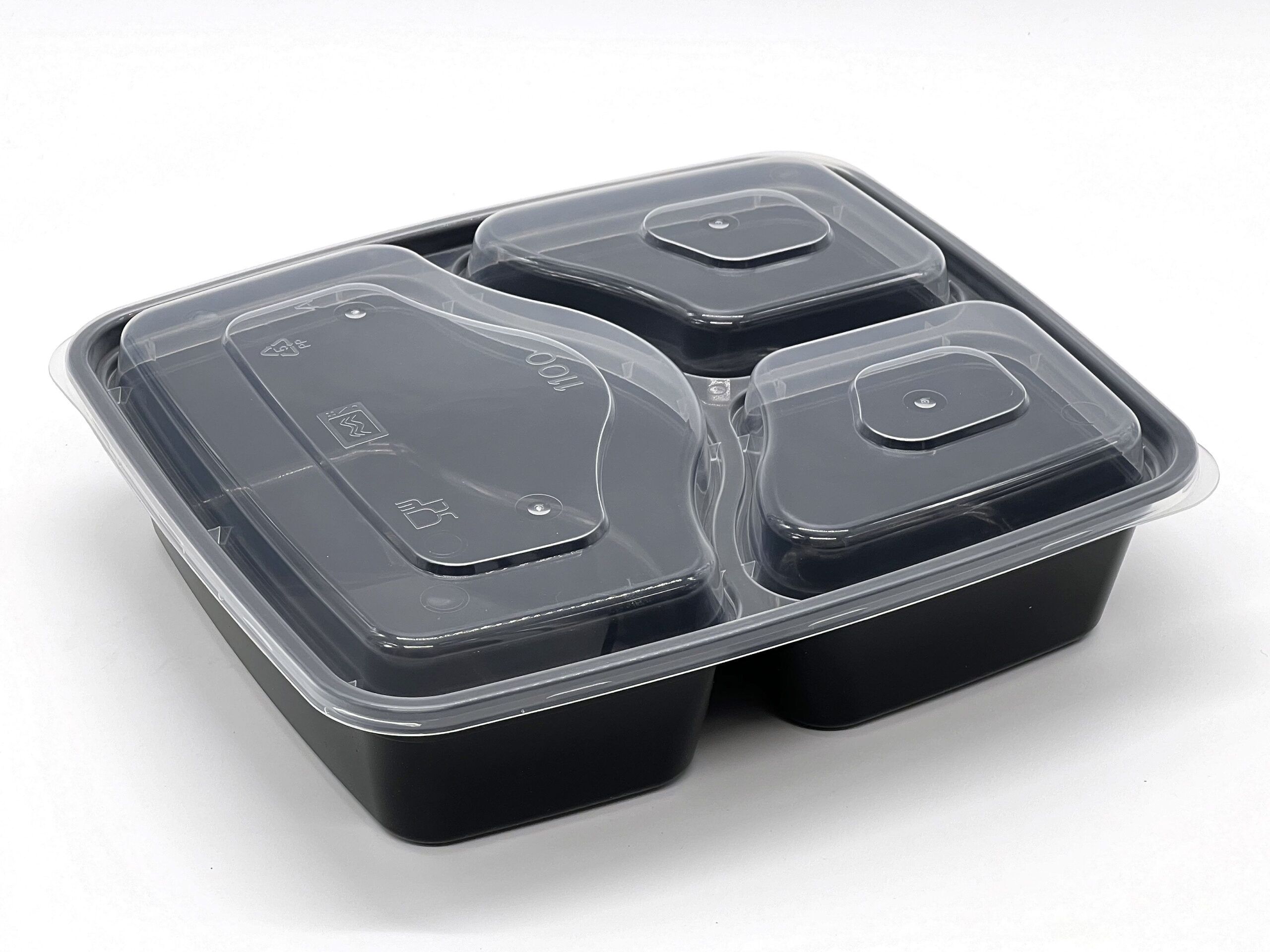 1100cc 3 Compartment Black base with clear lid 150 sets - Image 2