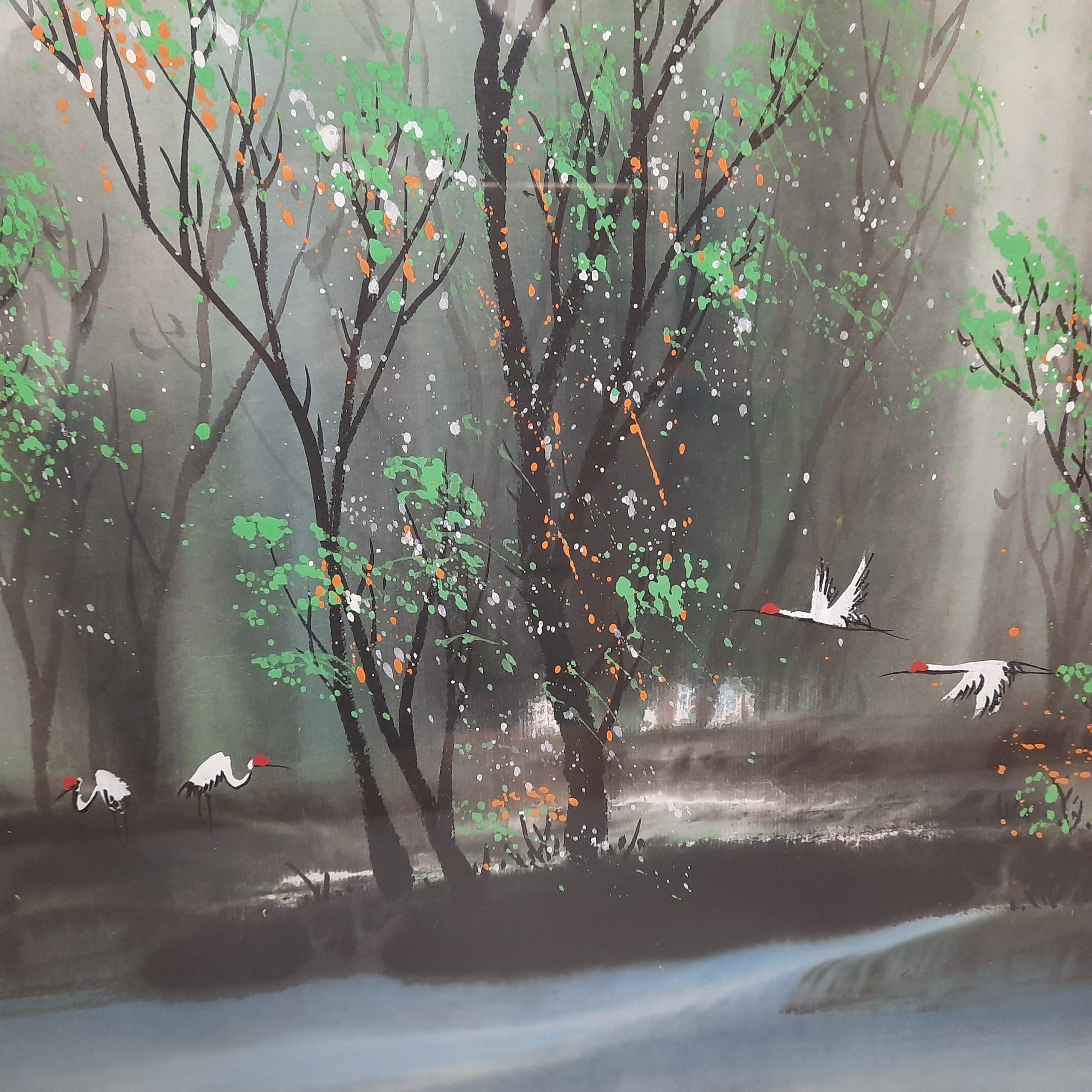 White Cranes in Tranquil Forest - Image 2