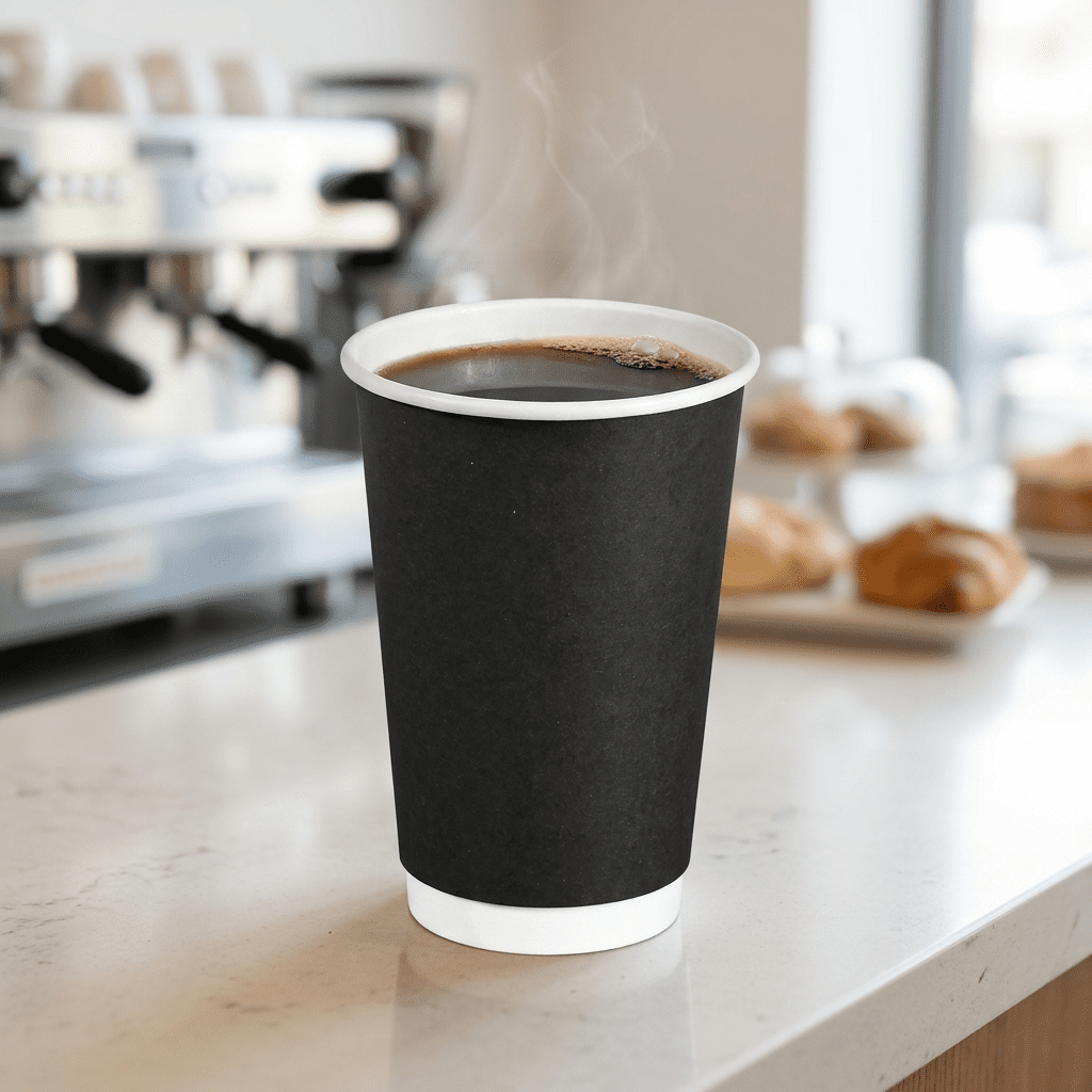 black coffee cup 16oz, lifestyle product photo