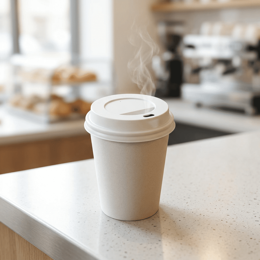 coffee cup lid white 8oz, lifestyle product photo