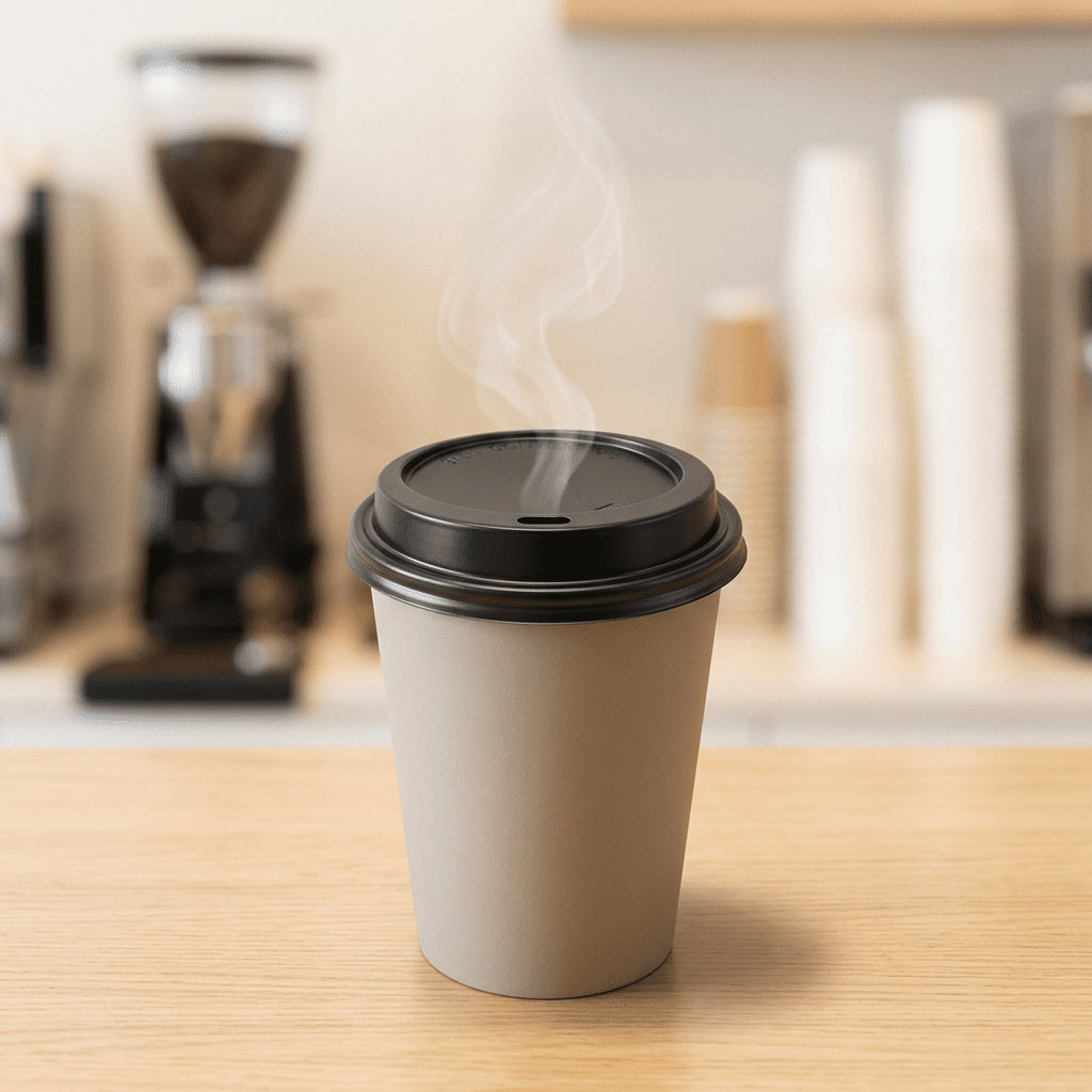coffee cup lid black 12 16oz, lifestyle product photo