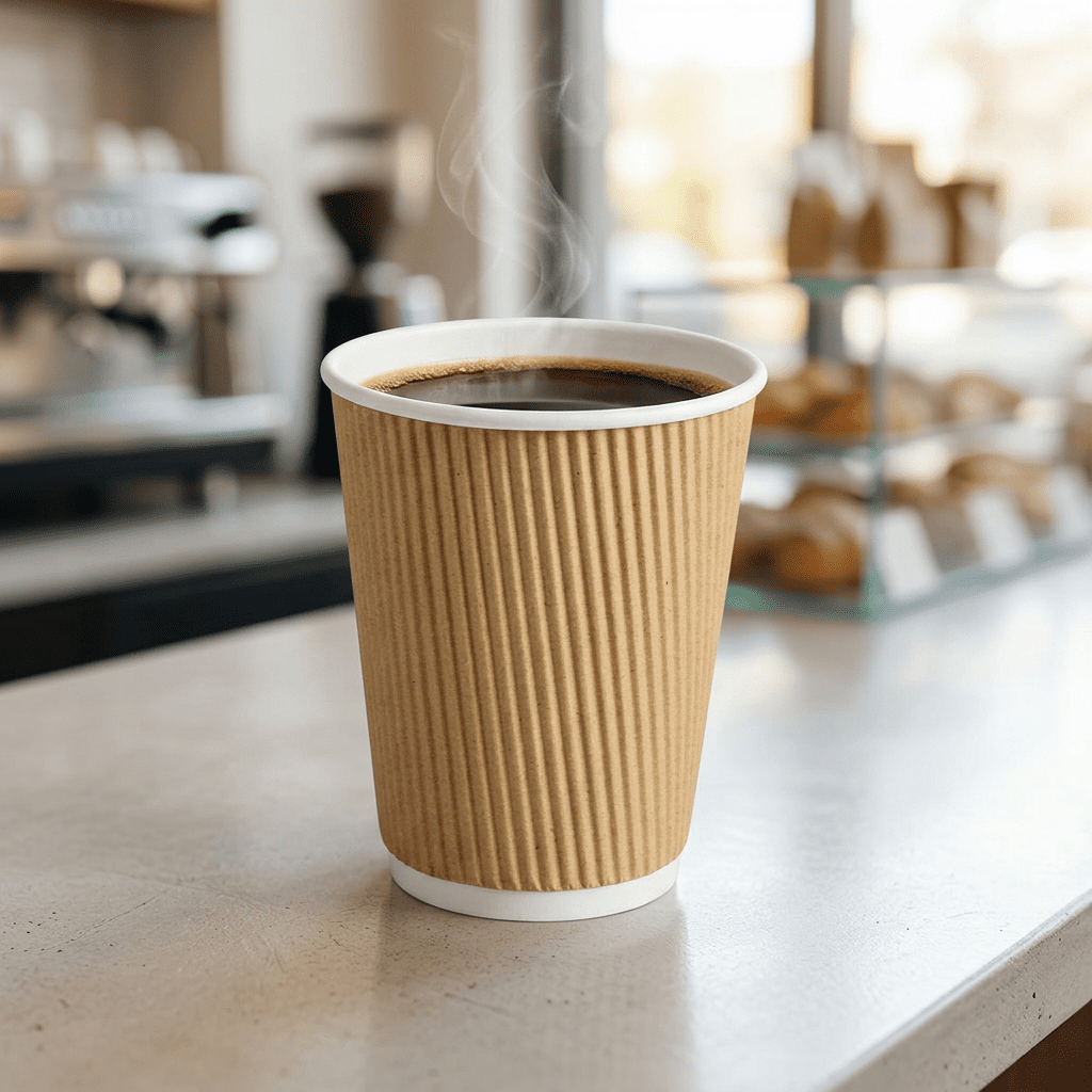 kraft coffee cup 12oz, lifestyle product photo
