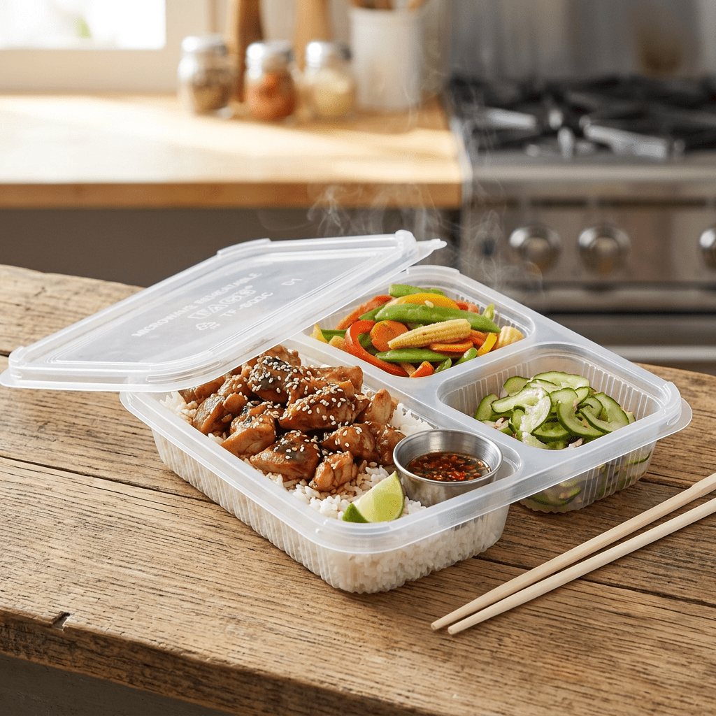 1035ml 3 compartment square container, lifestyle product photo