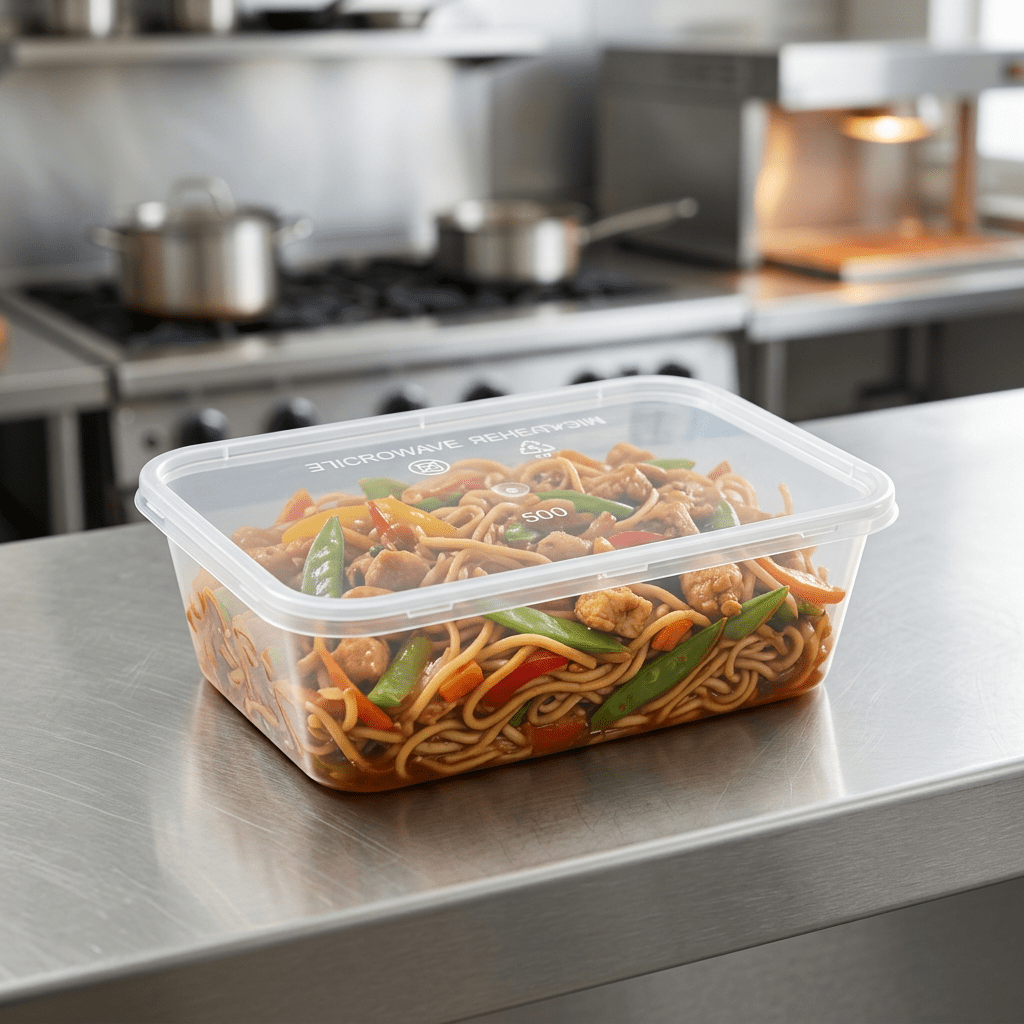 500cc rectangular food container, lifestyle product photo