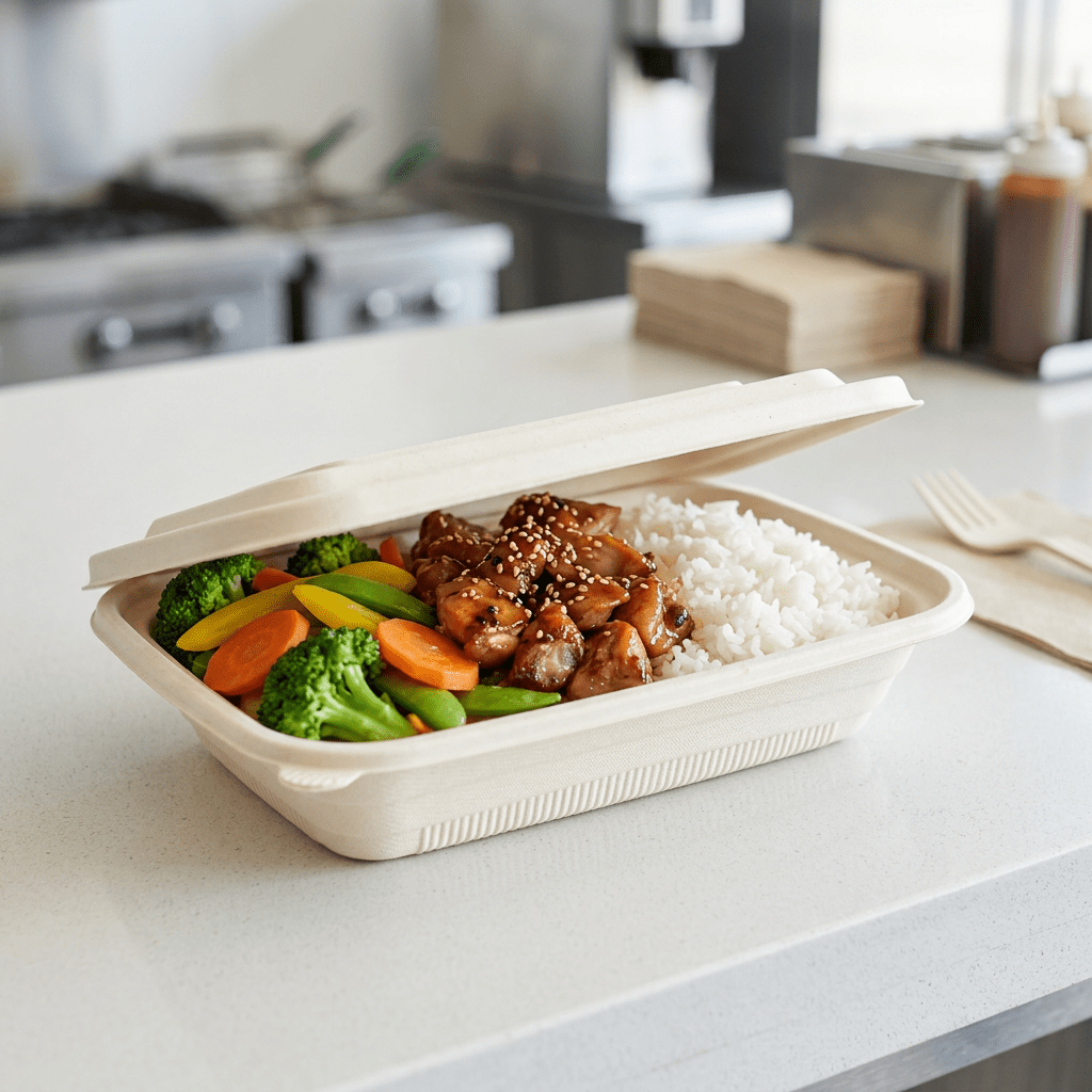 500cc biodegradable food container, lifestyle product photo