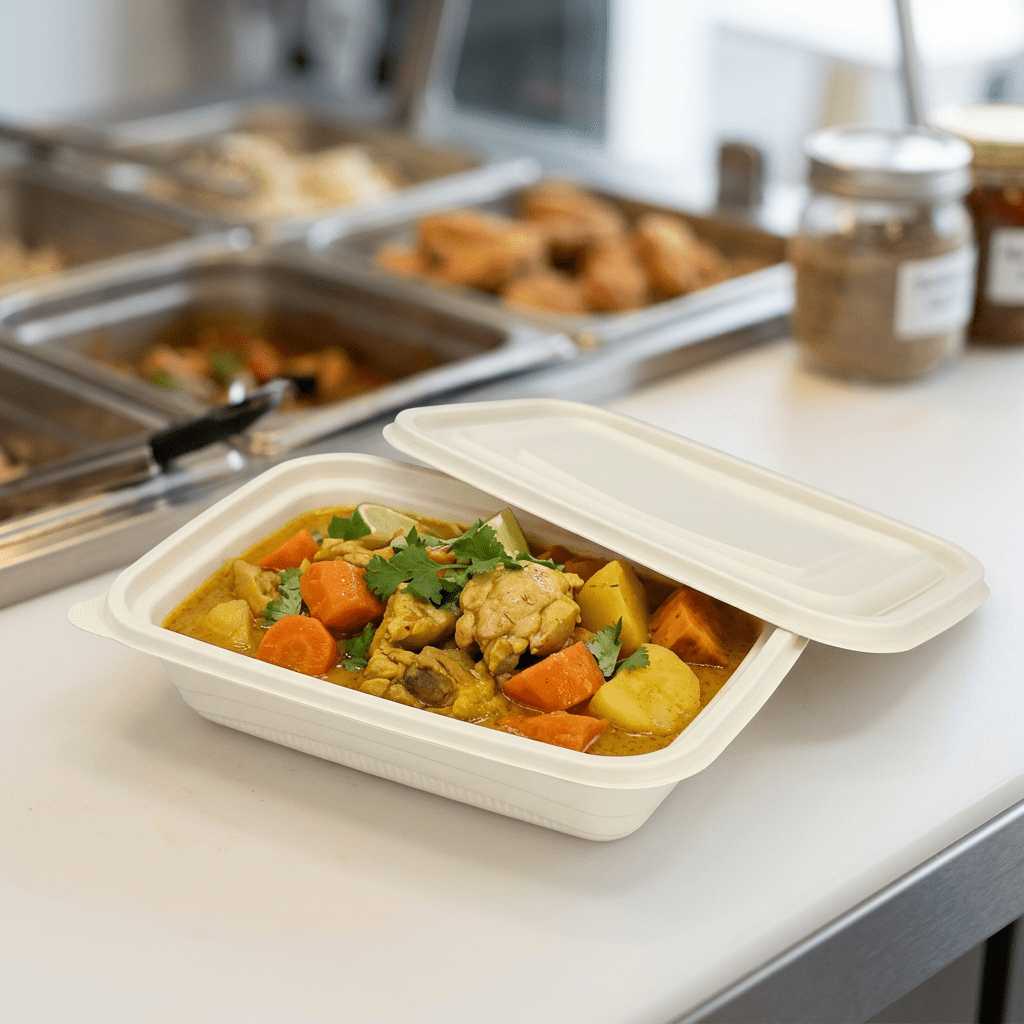 650cc biodegradable food container, lifestyle product photo