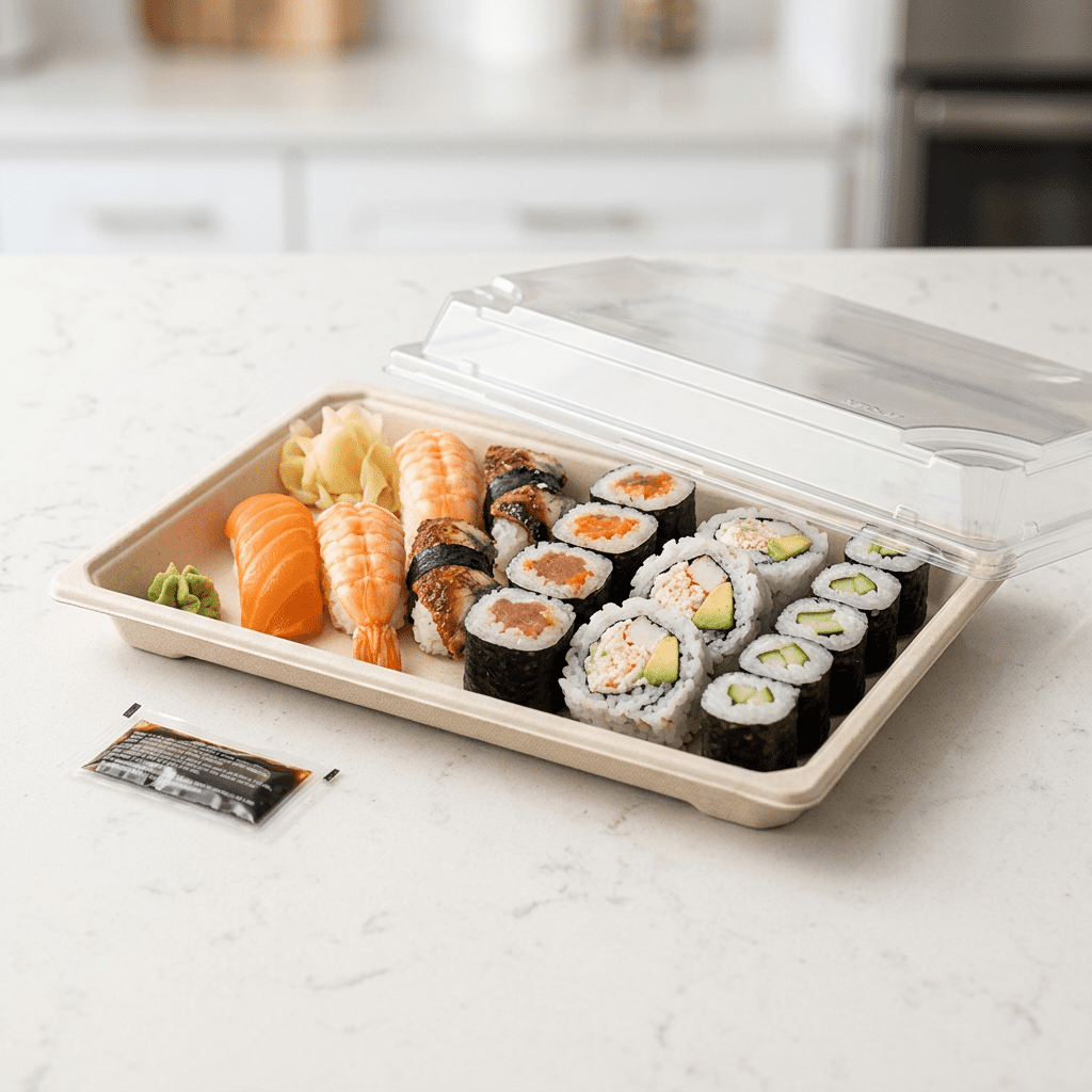 sushi tray clear lid no9, lifestyle product photo