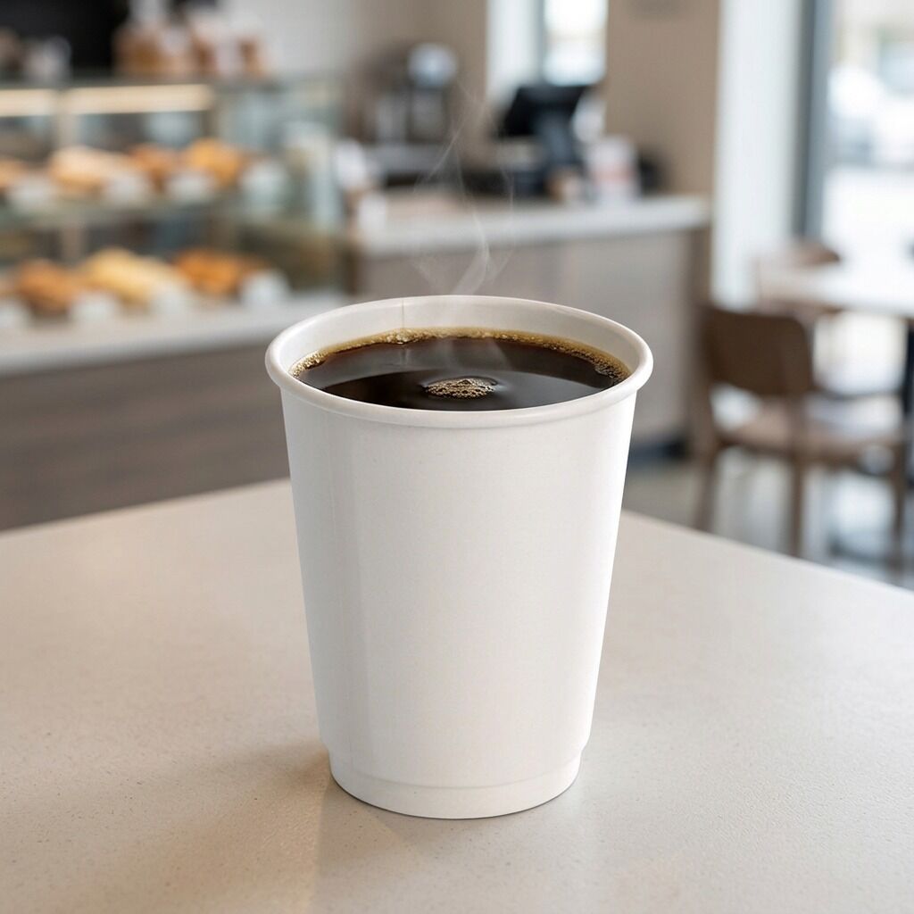white double wall coffee cup 12oz, lifestyle product photo