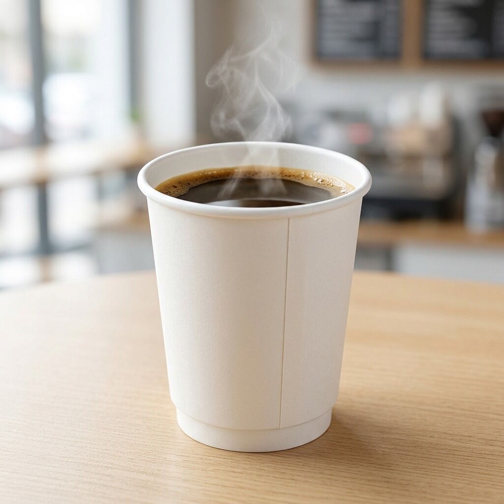 white double wall coffee cup 8oz, lifestyle product photo