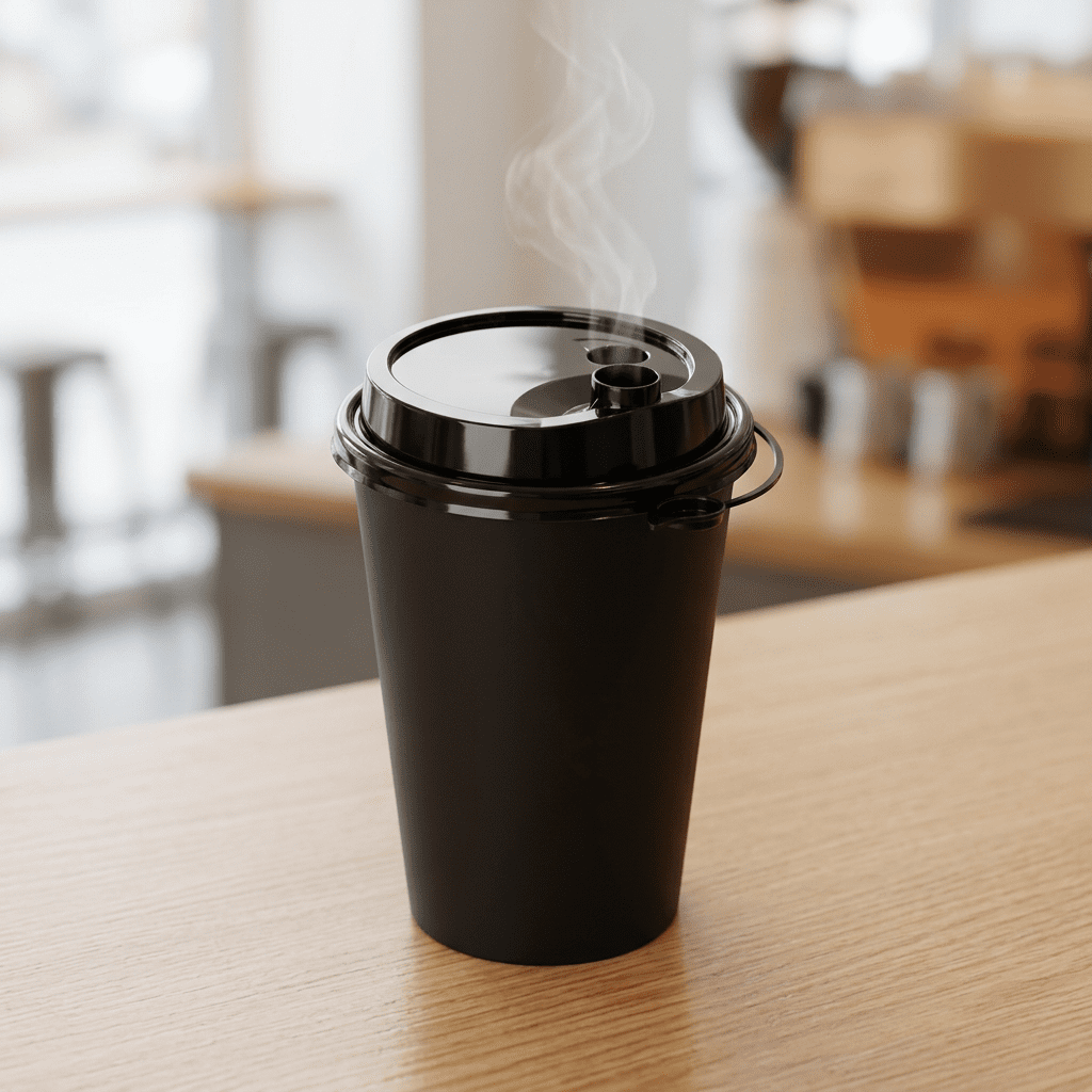 coffee cup sip thru lid 12 16oz, lifestyle product photo
