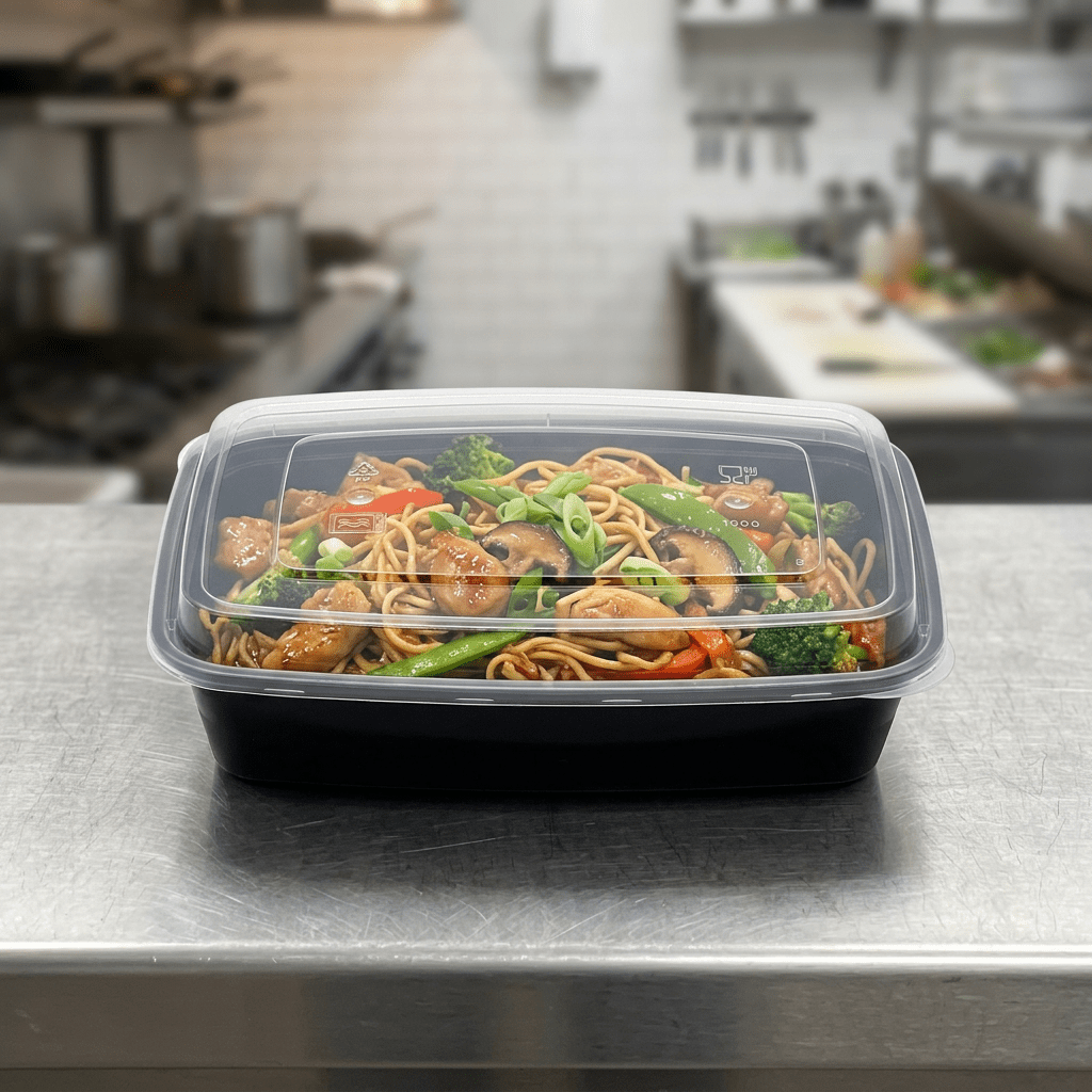 1000cc rectangular dome lid, lifestyle product photo