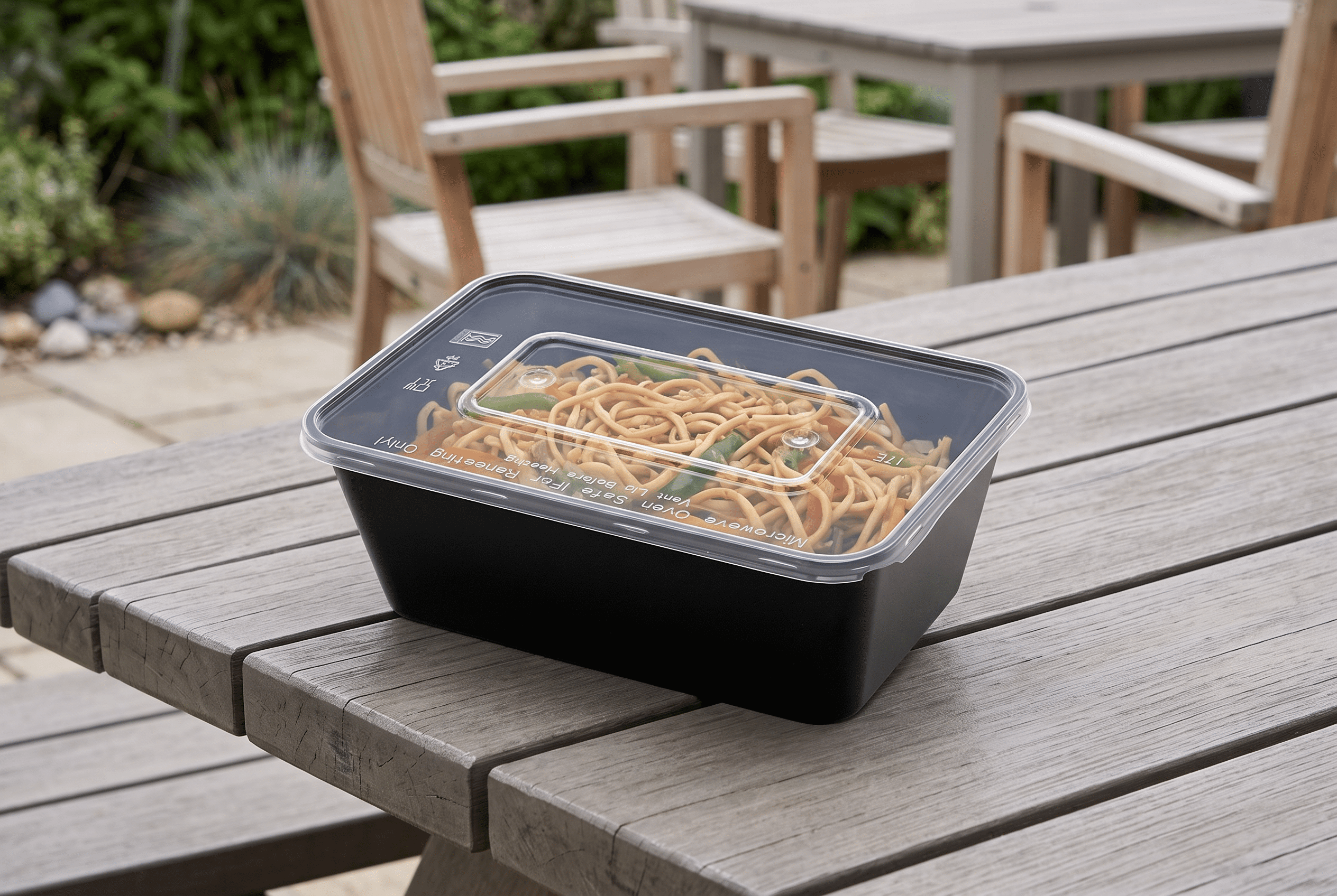 1000cc black base clear lid, lifestyle product photo