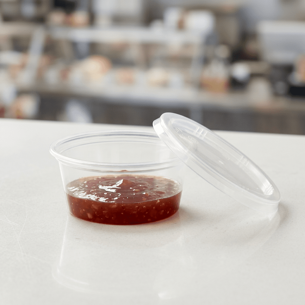 2oz round food container, lifestyle product photo