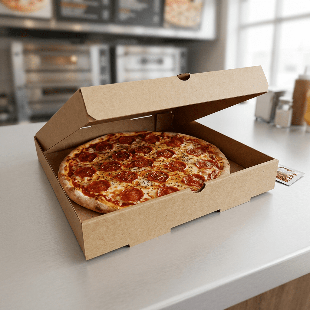12 inch premium kraft paper pizza box, lifestyle product photo