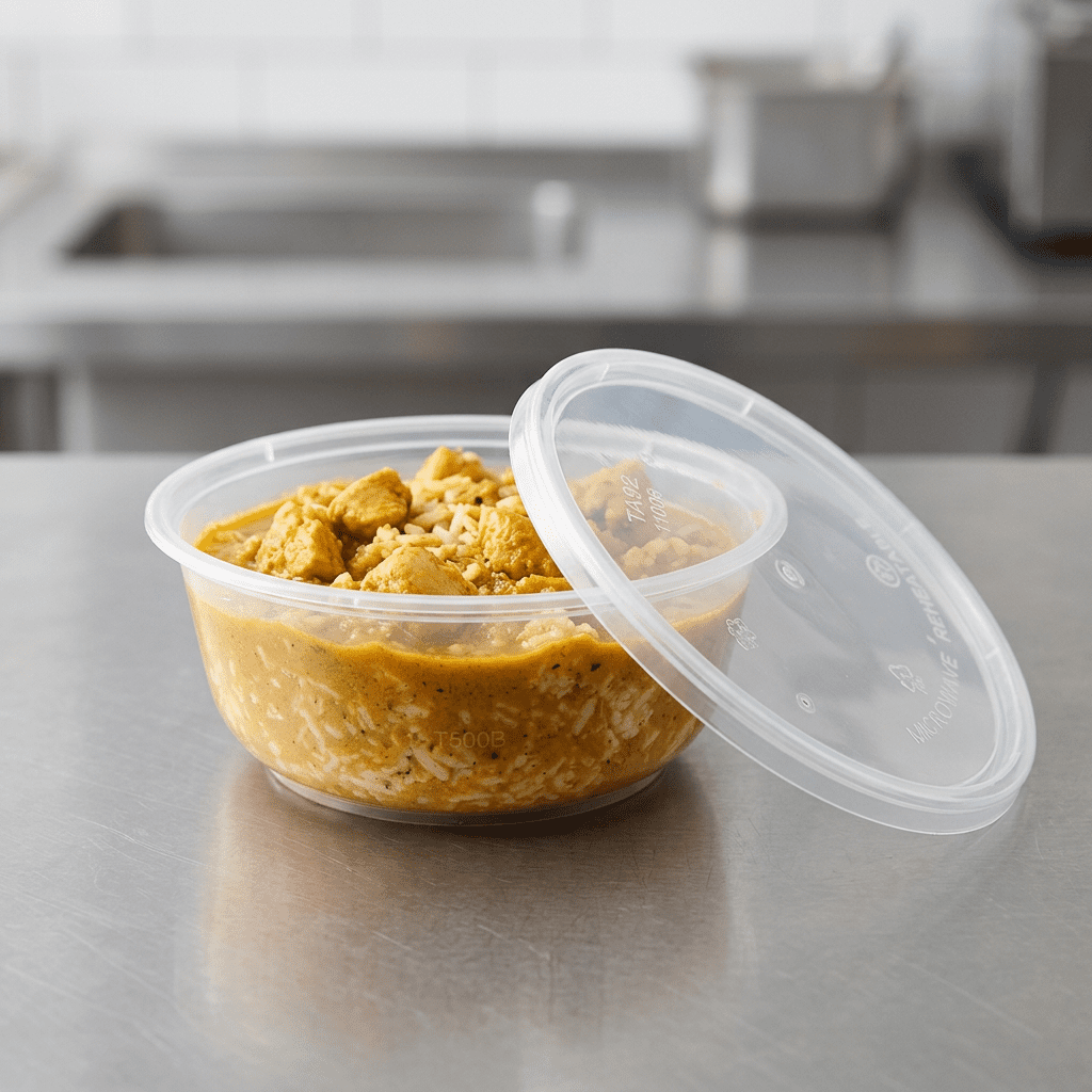500cc round food container, lifestyle product photo