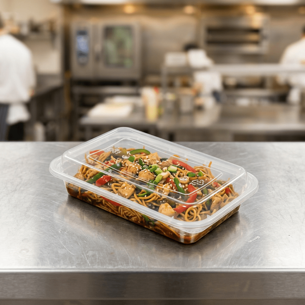 730ml rectangular food container dome lid, lifestyle product photo