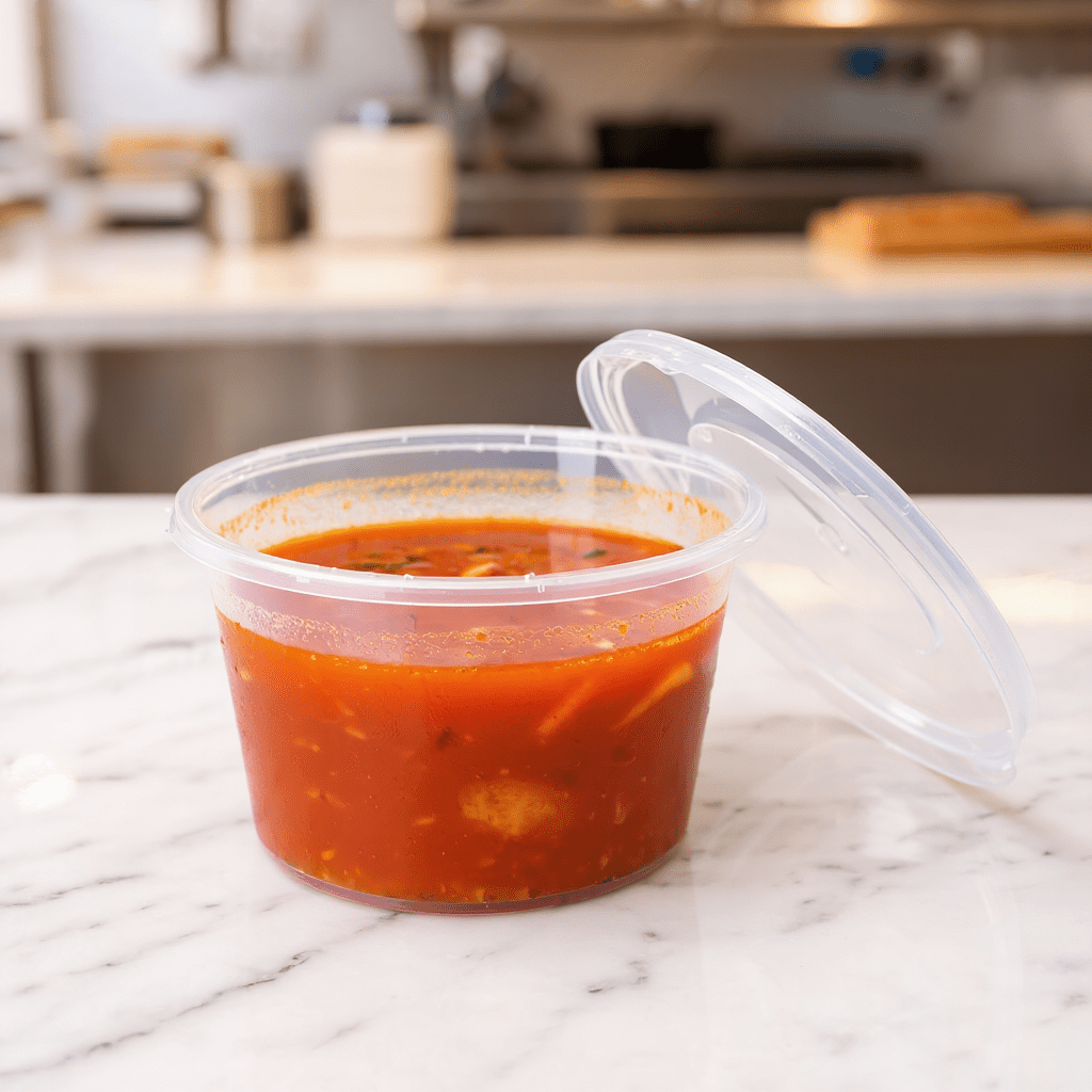 12oz round food container, lifestyle product photo