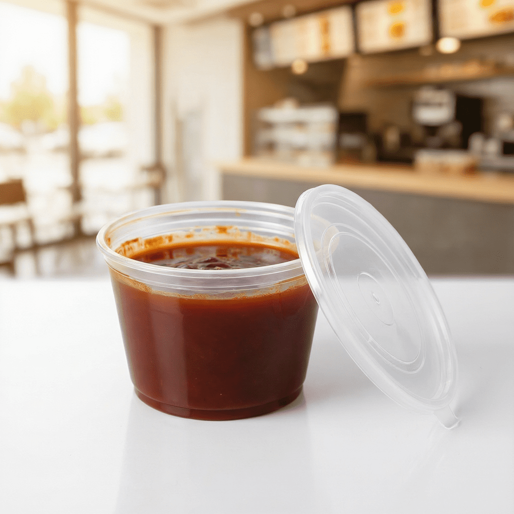 sauce cup 4oz, lifestyle product photo