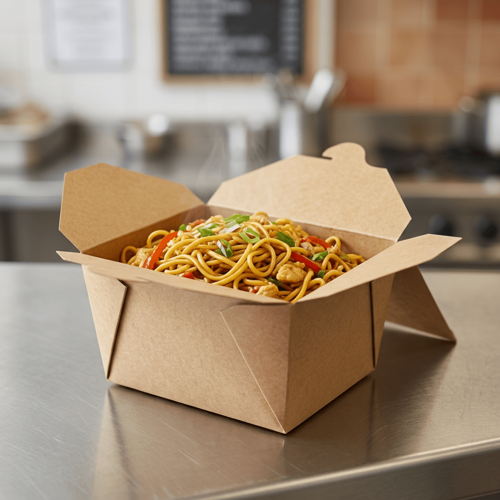 kraft paper takeaway food container 800ml, lifestyle product photo