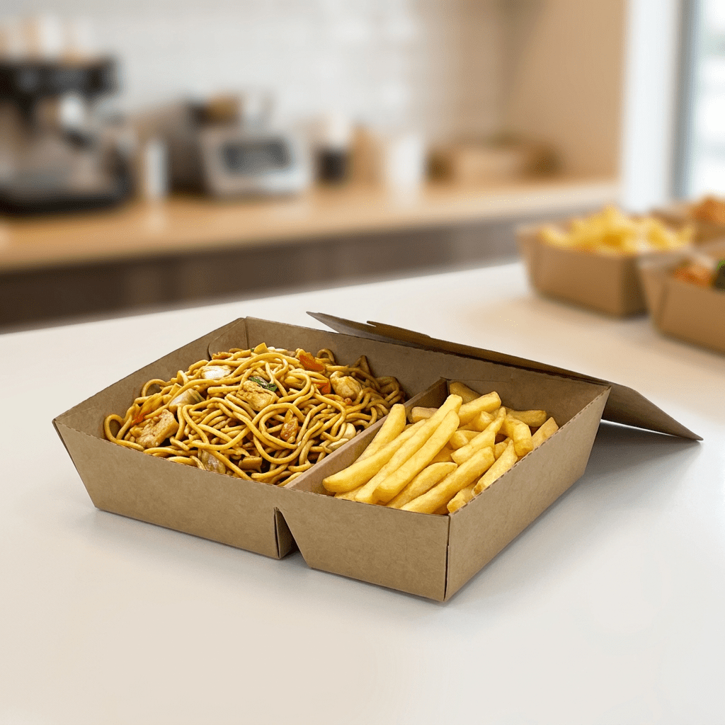 kraft container 2 compartment 1500cc, lifestyle product photo